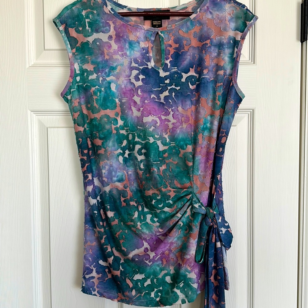 Rain NWOT Damask pattern shirt Sz M teal blue purple